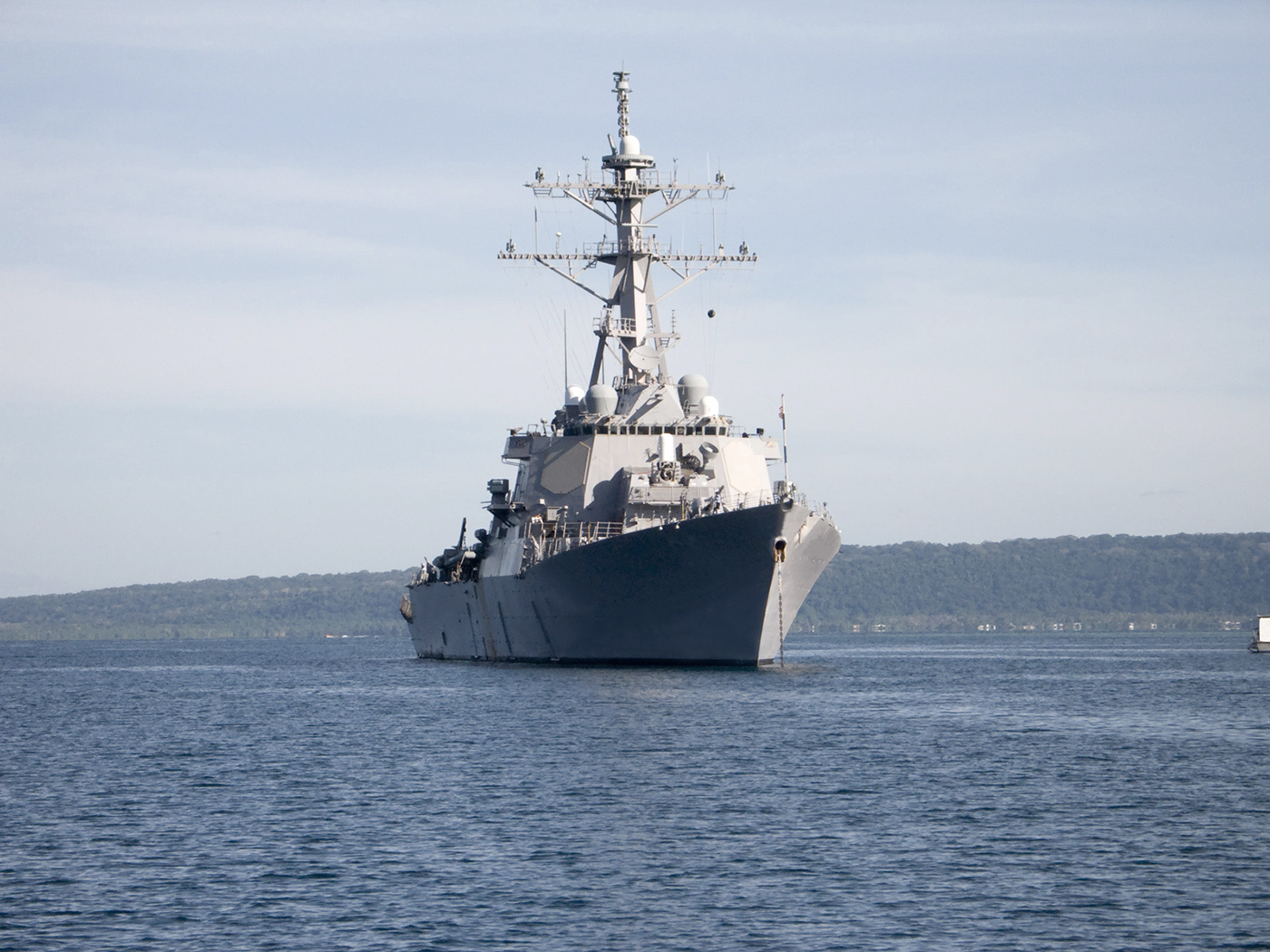 Destroyer anchored in harbour