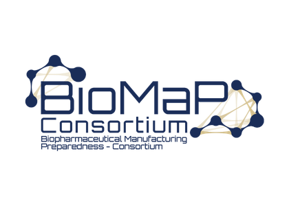 BiomAD consortium logo with blue interconnected node graphics on both ends and stylized blue text