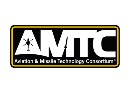 AMTC logo on black background with a yellow border, showing 'Aviation & Missile Technology Consortium' text and emblem inside the A