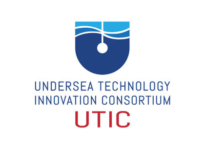 UTIC logo: shield with blue waves and a white circular sonar icon, plus blue text 'Undersea Technology Innovation Consortium' and red 'UTIC'.