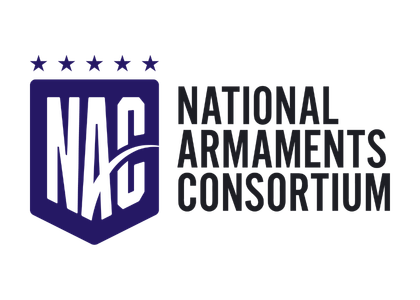 National Armaments Consortium logo: purple shield with stylized NAC letters and five stars above, beside the text 'NATIONAL ARMAMENTS CONSORTIUM'.