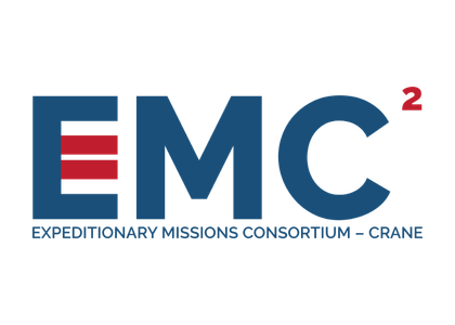 EMC² logo in blue with red internal bars on the E, small superscript 2, and the tagline 'Expeditionary Missions Consortium – Crane' beneath