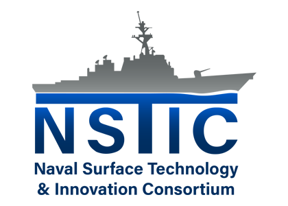 NSIC logo: gray warship silhouette above a blue stripe with bold blue 'NSIC' letters and the words 'Naval Surface Technology & Innovation Consortium'