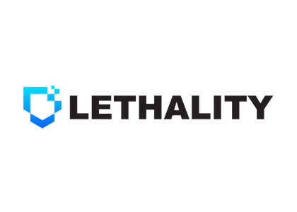 LETHALITY logo: blue shield icon to the left and bold dark gray word LETHALITY.
