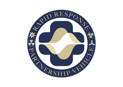Circular Rapid Response Partnership Vehicles logo with blue border, central abstract cross and beige wave shapes.