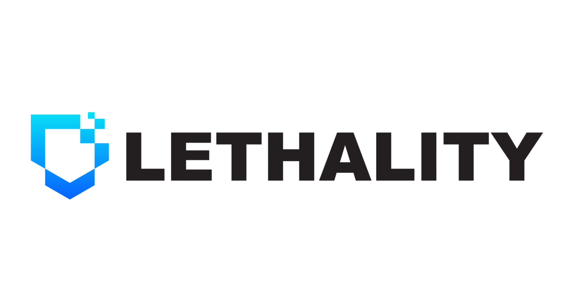 Lethality logo with a blue gradient shield icon to the left and the word LETHALITY in bold black letters